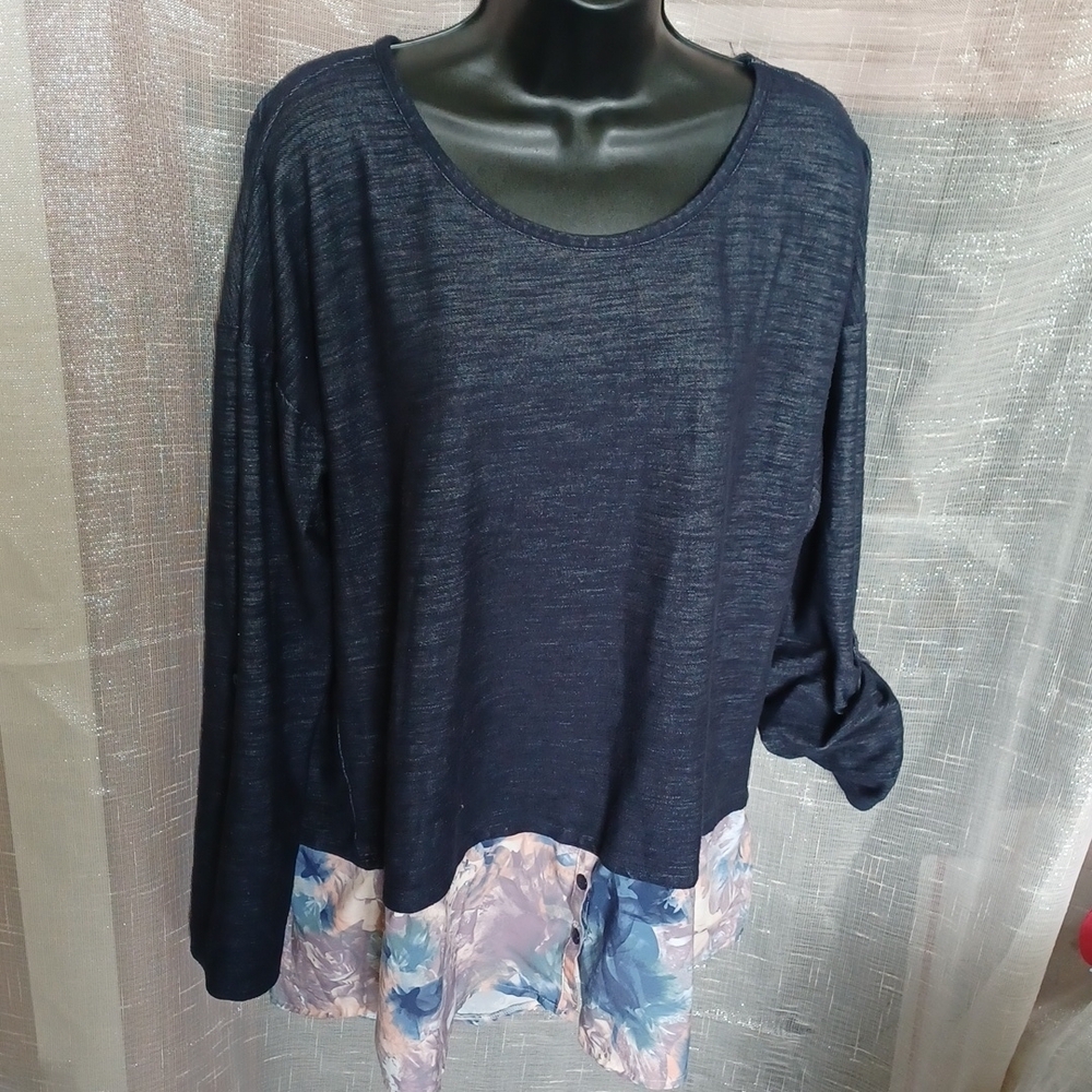 Symmetry Layered Tunic, stretchy,  blue jean color, XL